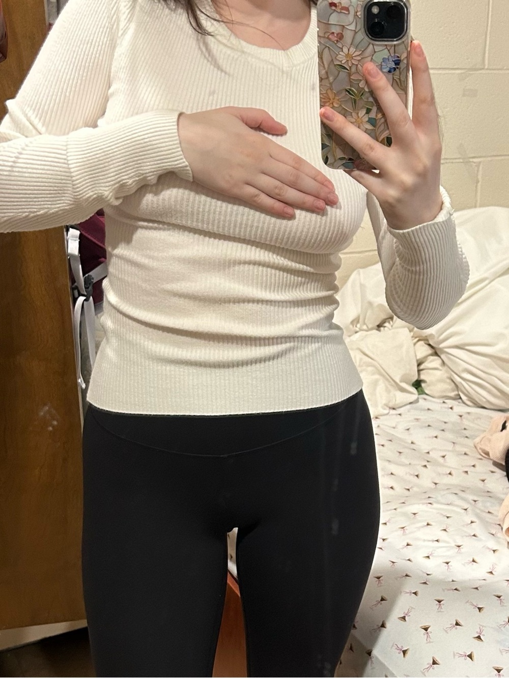 Slim Ribbed Crewneck Sweater in Cream